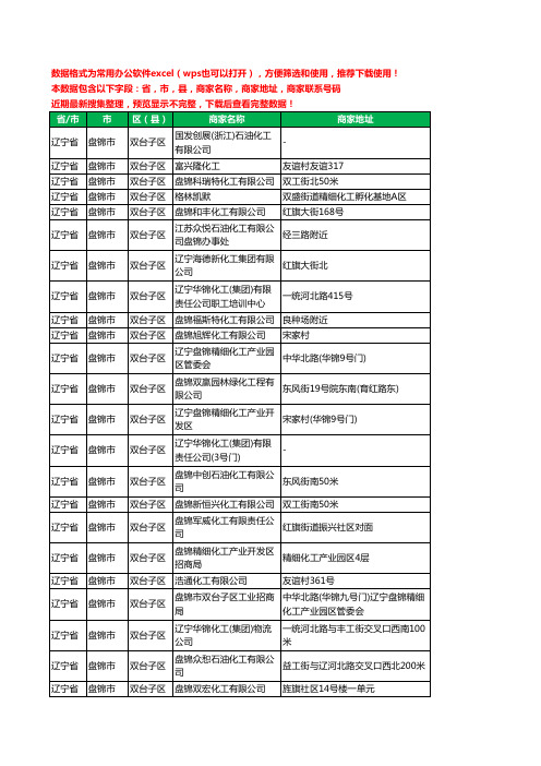 2020新版辽宁省盘锦市双台子区化工有限公司工商企业公司商家名录名单黄页联系电话号码地址大全72家