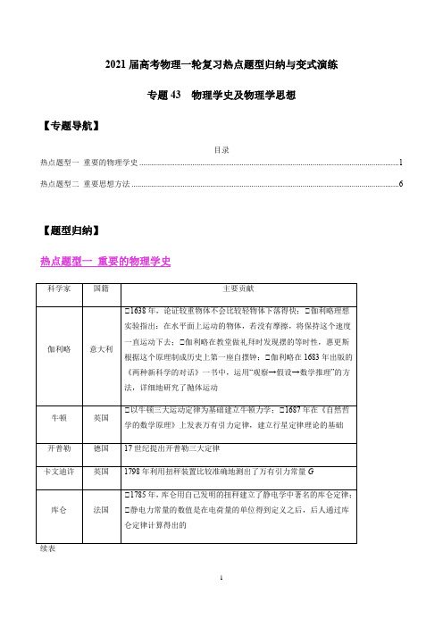 专题43  物理学史及物理学思想(原卷版)