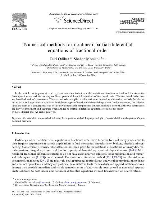 Numerical methods for nonlinear partial differential equations of fractional orde