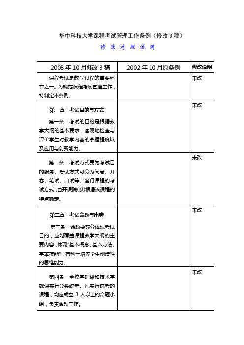 华中科技大学课程考试管理工作条例修改3稿