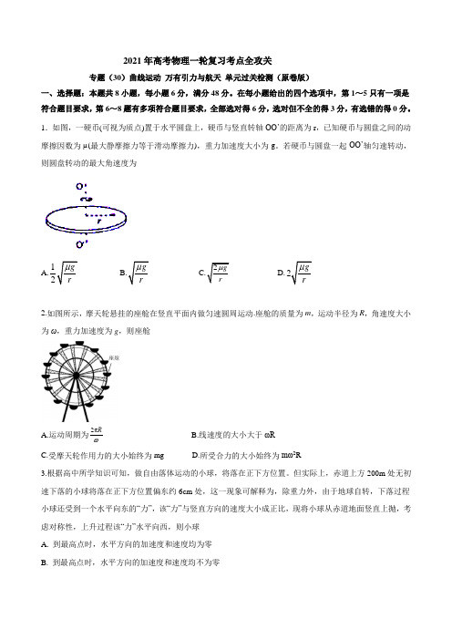 专题30曲线运动 万有引力与航天 单元过关检测---2021年高考物理复习专题训练含真题及解析