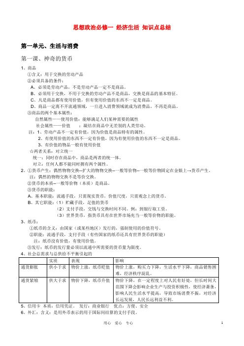 高中政治 经济生活 知识点总结素材 新人教版必修1.doc