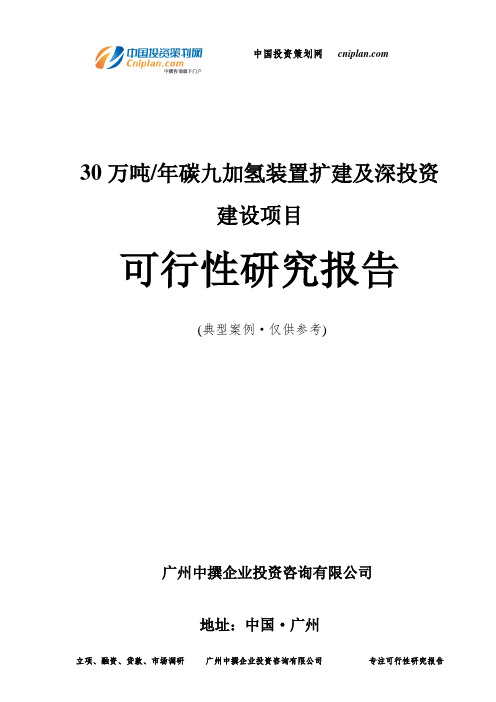 30万吨每年碳九加氢装置扩建及深投资建设项目可行性研究报告-广州中撰咨询
