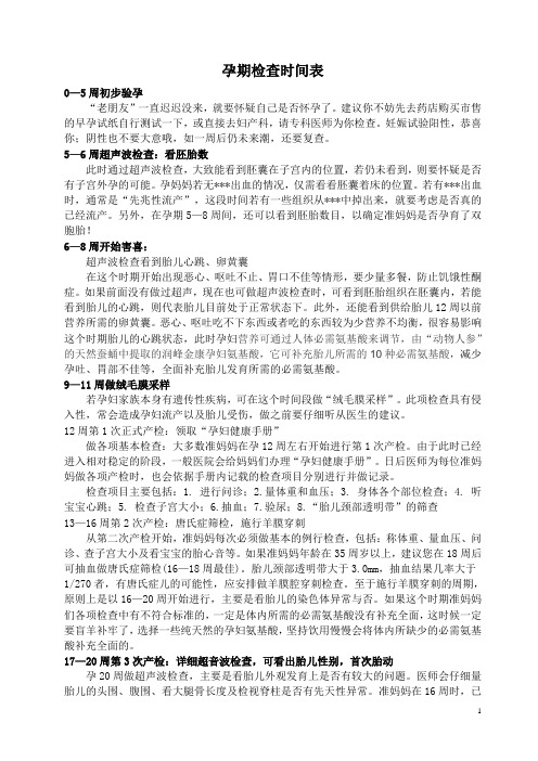 孕期检查时间表