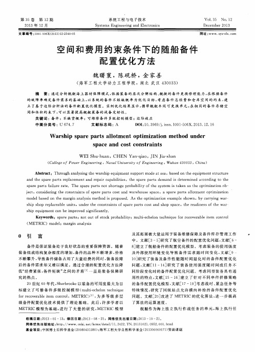 空间和费用约束条件下的随船备件配置优化方法