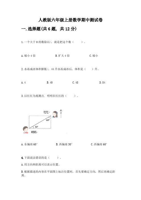 人教版六年级上册数学期中测试卷(典型题)