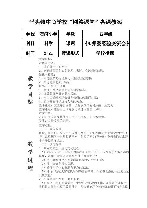 苏教版四年级下册科学课《4.养蚕经验交流会》教案