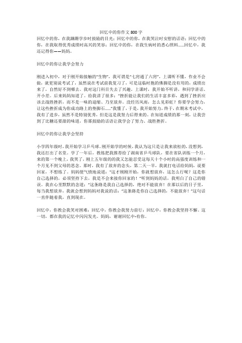 回忆中的你作文800字全面版