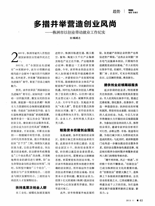 多措并举营造创业风尚——株洲市以创业带动就业工作纪实