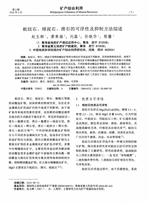 蛇纹石、绿泥石、滑石的可浮性及抑制方法综述