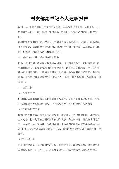 最新-村支部副书记个人述职报告 精品