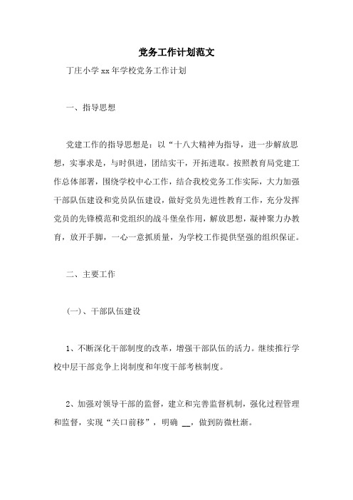 党务工作计划范文