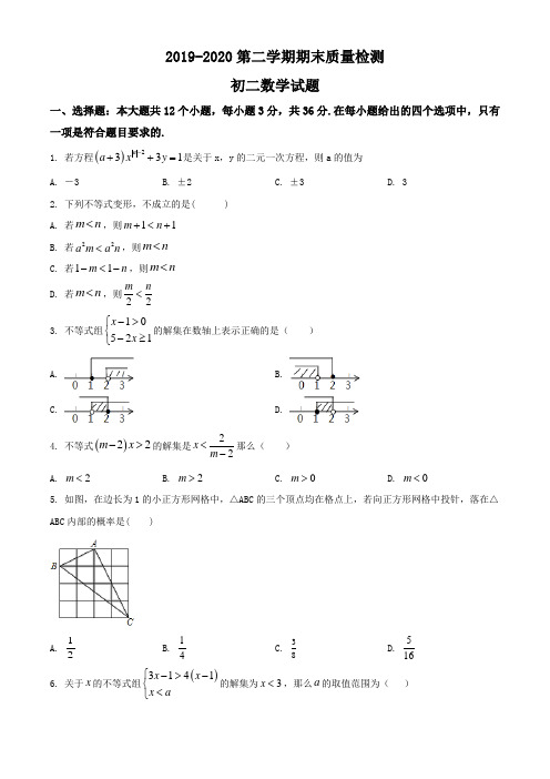 山东省烟台蓬莱市2019-2020学年八年级下学期期末数学试题(含解析)