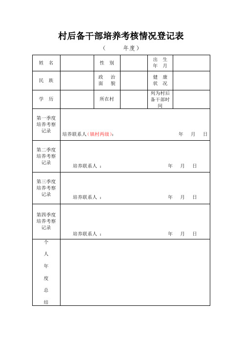 村后备干部培养考核情况登记表