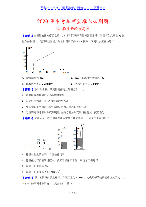 2020年中考物理重难点必刷题——05.物质的物理属性