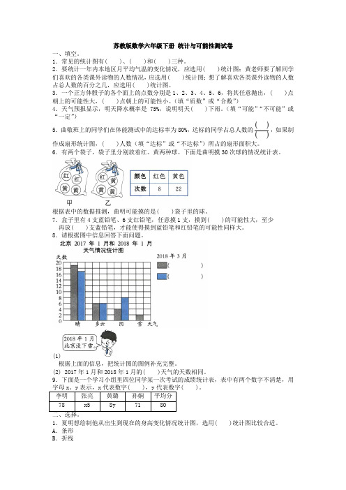 【精选】2020-2021学年度苏教版六年级下册数学试题-2019年统计与可能性测试卷 