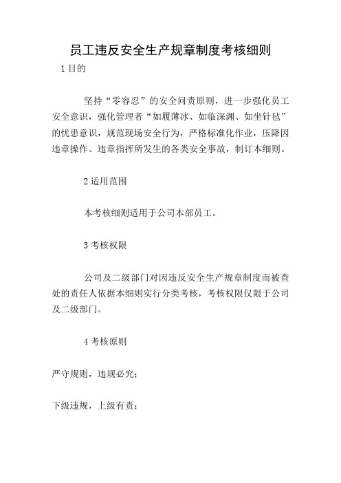 员工违反安全生产规章制度考核细则