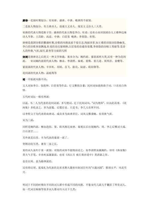 唐诗宋词派别