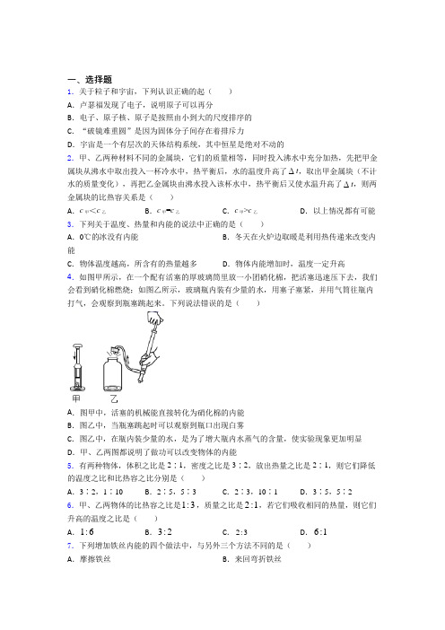 深圳新安东山书院人教版初中九年级物理下册第十三章《内能》检测卷(包含答案解析)