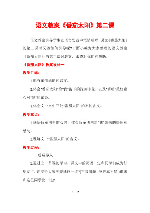 语文教案《番茄太阳》第二课