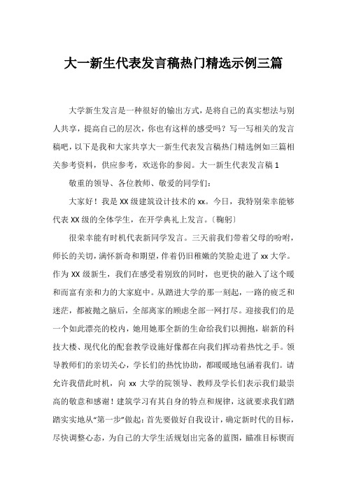 大一新生代表发言稿热门精选示例三篇
