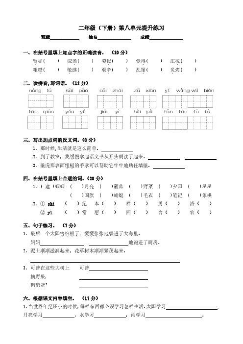 部编二年级下册语文单元试卷8、第八单元