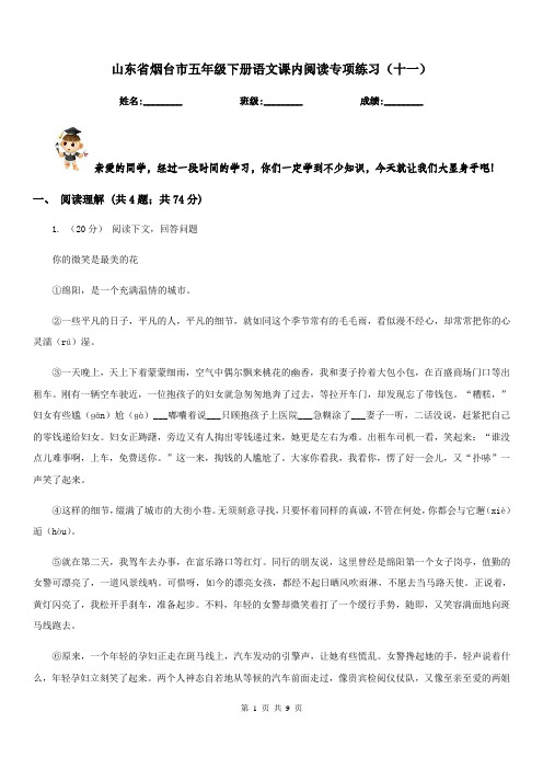 山东省烟台市五年级下册语文课内阅读专项练习(十一)
