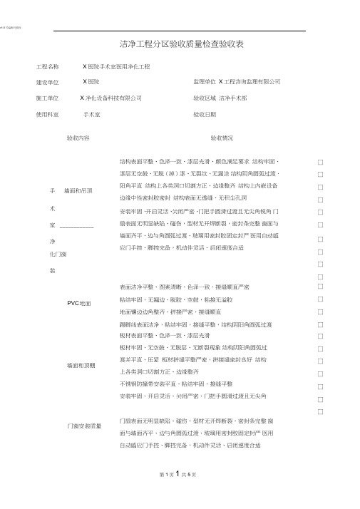 净化工程质量验收检查表(电解板手术室)