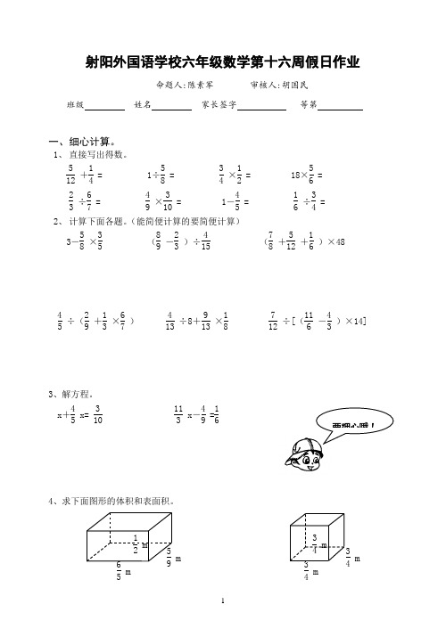 第16周数学假日作业