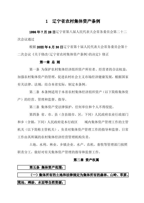 资产管理-辽宁省农村集体资产条例 精品