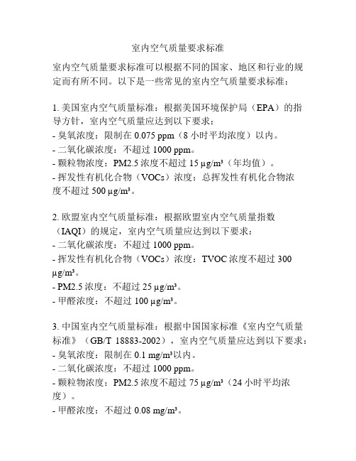 室内空气质量要求标准
