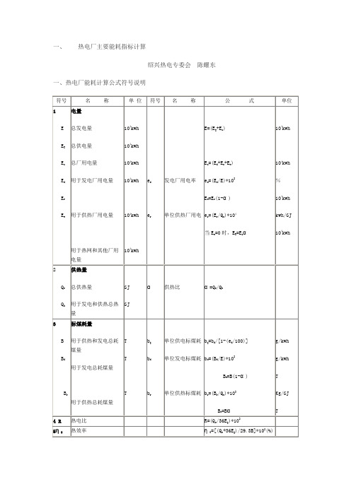 能源热电厂主要能耗指标计算