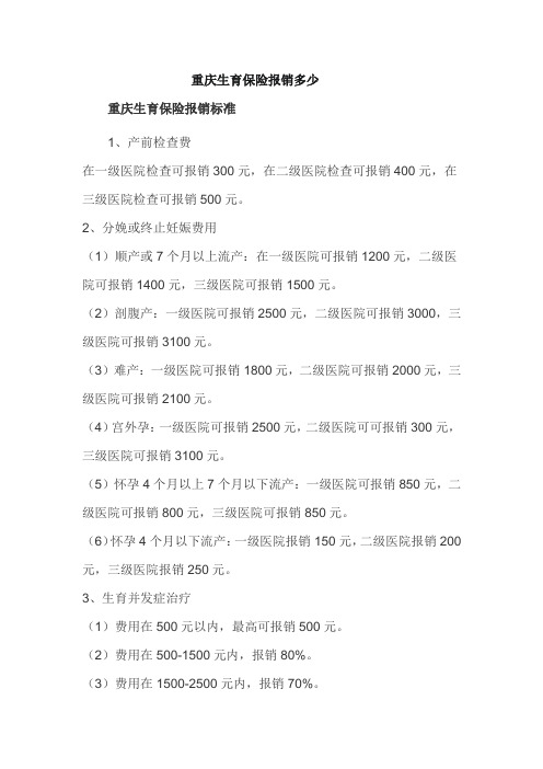 重庆生育保险报销多少