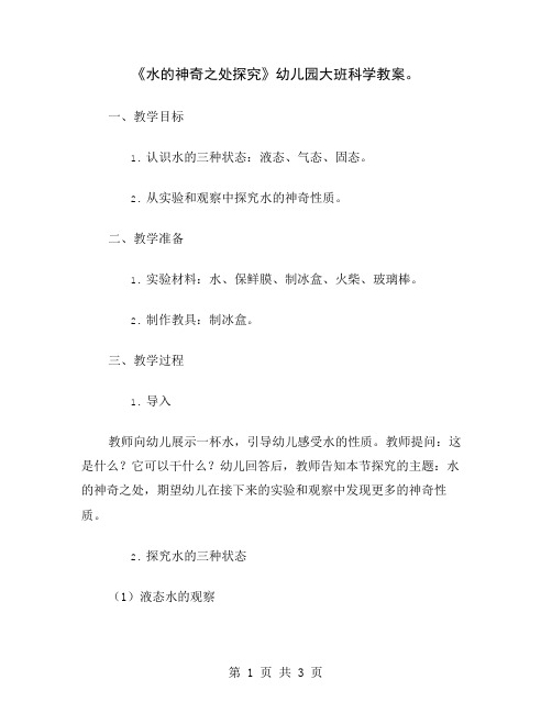 《水的神奇之处探究》幼儿园大班科学教案