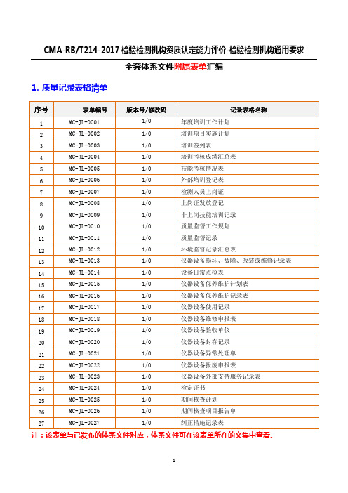 RBT214-2017检验检测机构资质认定全套记录表单汇编