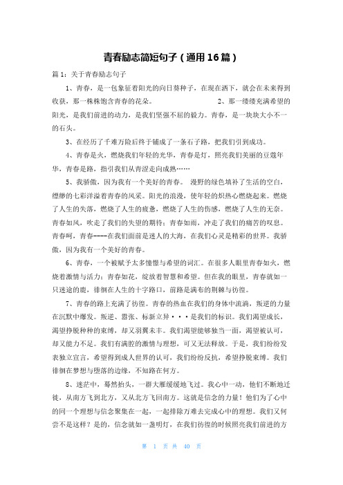 青春励志简短句子(通用16篇)