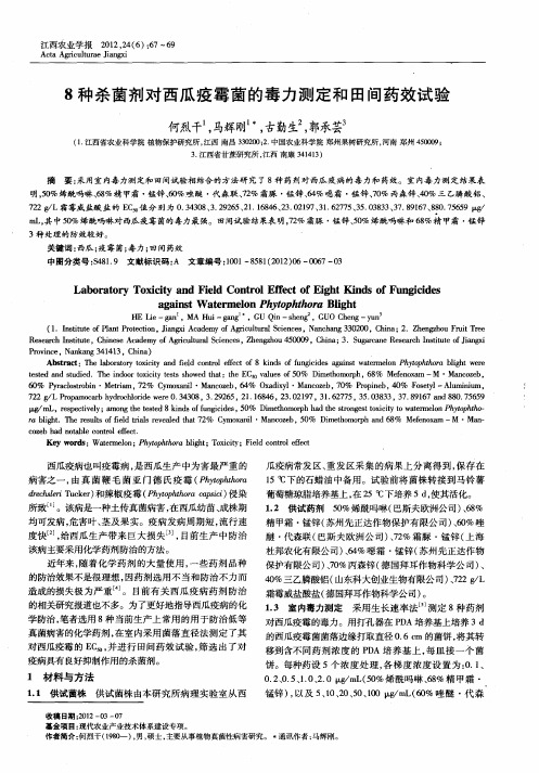 8种杀菌剂对西瓜疫霉菌的毒力测定和田间药效试验