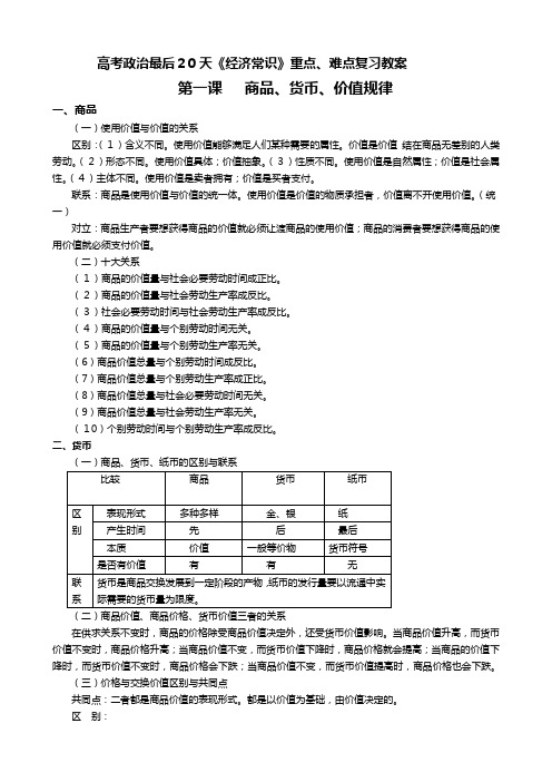 高考政治最后天经济常识重点难点复习教案