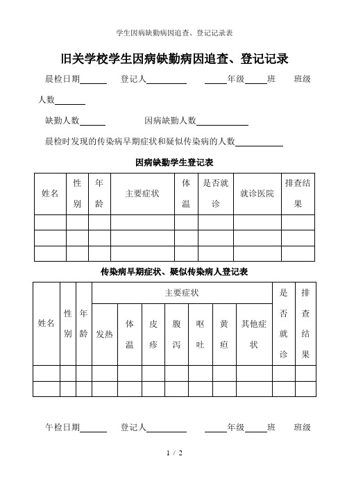 学生因病缺勤病因追查、登记记录表