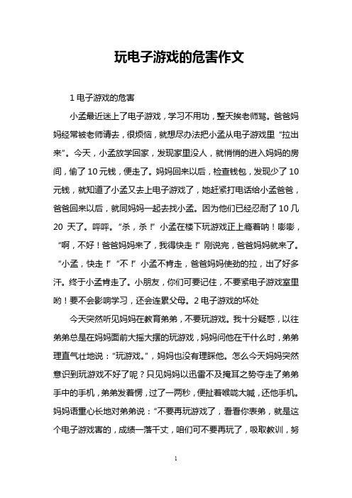 玩电子游戏的危害作文