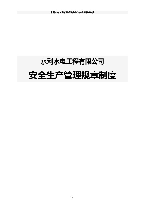 水利水电工程有限公司安全生产管理规章制度