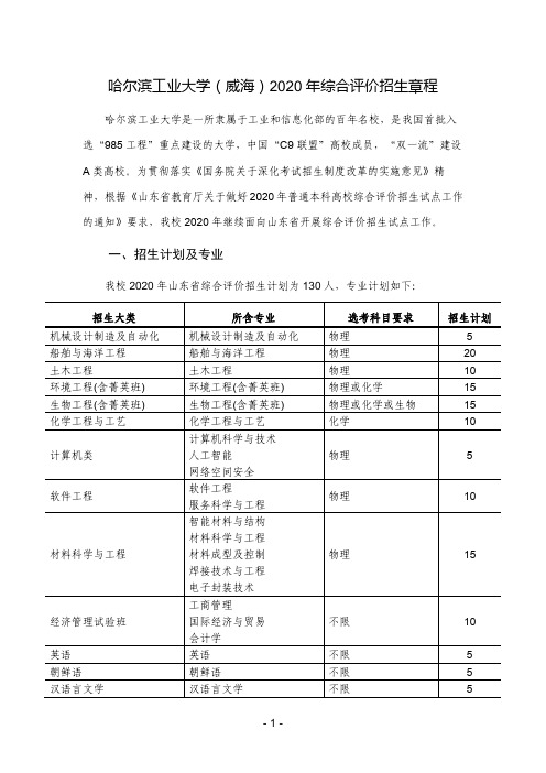 哈尔滨工业大学(威海)2020年综合评价招生章程.doc
