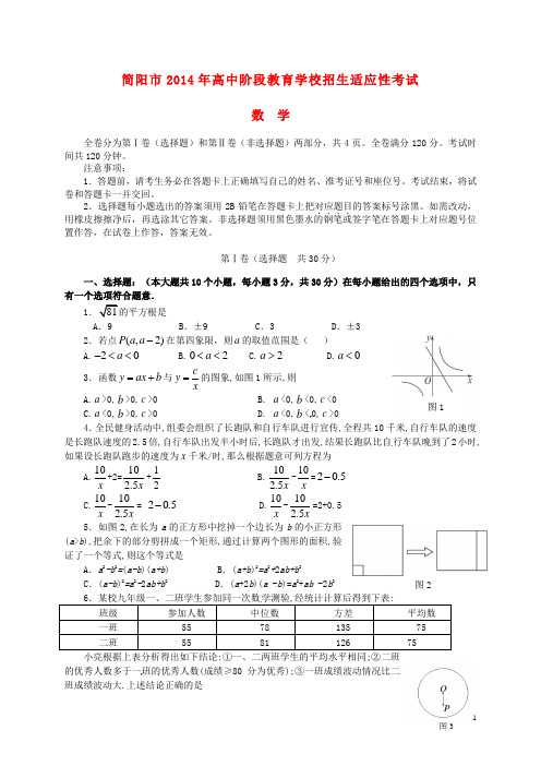 四川省简阳市中考数学高中阶段教育学校招生适应性考试