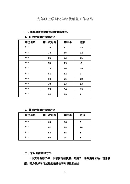 九年级上学期化学培优辅差工作总结2