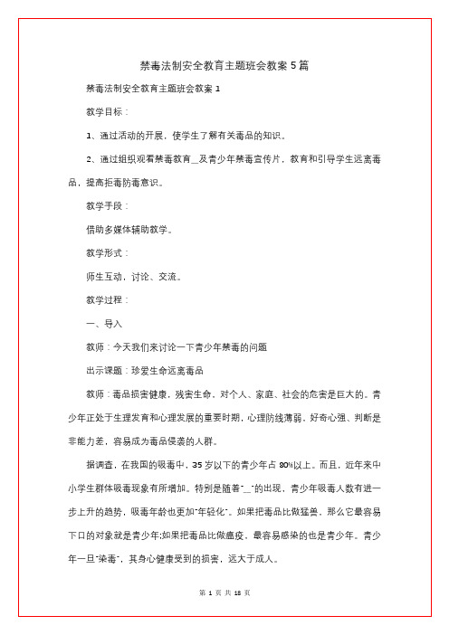 禁毒法制安全教育主题班会教案5篇