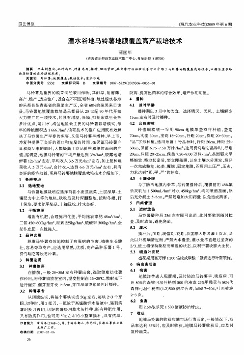 湟水谷地马铃薯地膜覆盖高产栽培技术