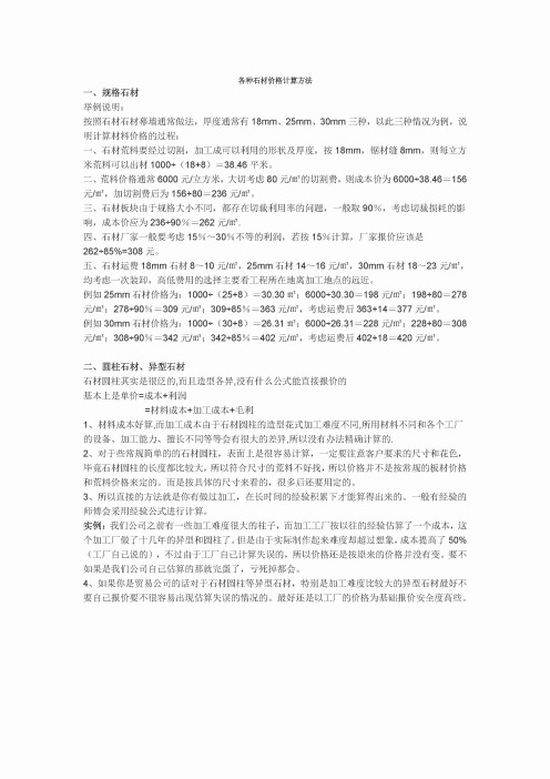 各种石材价格计算方法