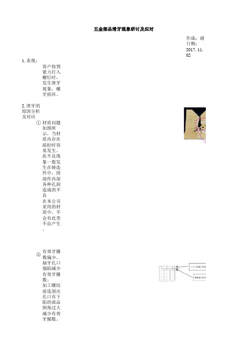 五金部品滑牙现象研讨及应对