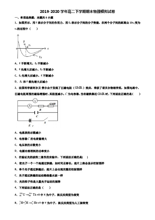 湖北省鄂州市2019-2020学年高二下学期期末2份物理学业水平测试试题