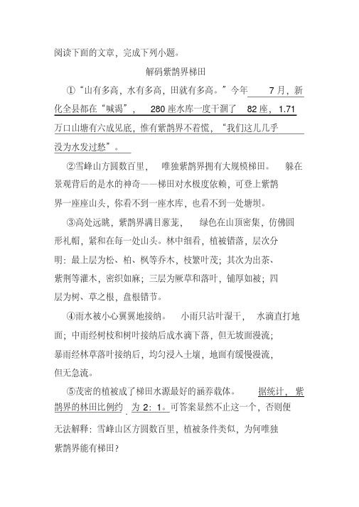 《解码紫鹊界梯田》阅读练习及答案